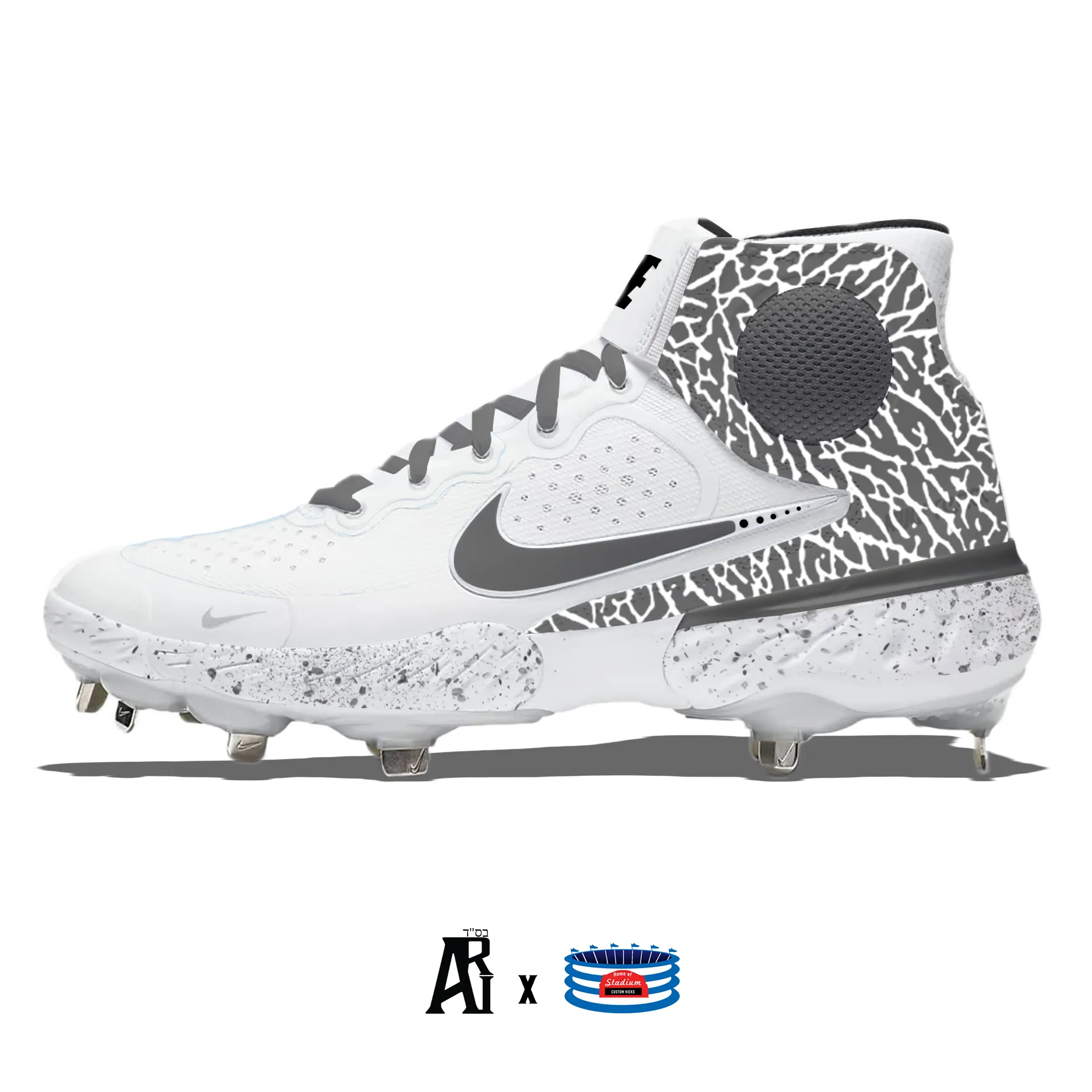 "Gray Elephant" Nike Alpha Huarache Elite 3 Mid Cleats by Stadium Custom Kicks