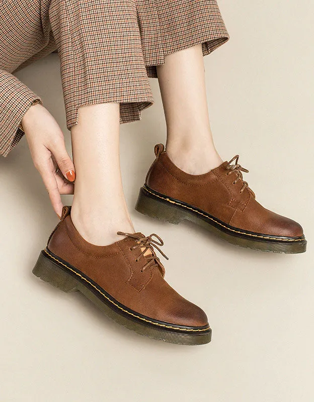 Real Leather Vintage Brogue Shoes for Women