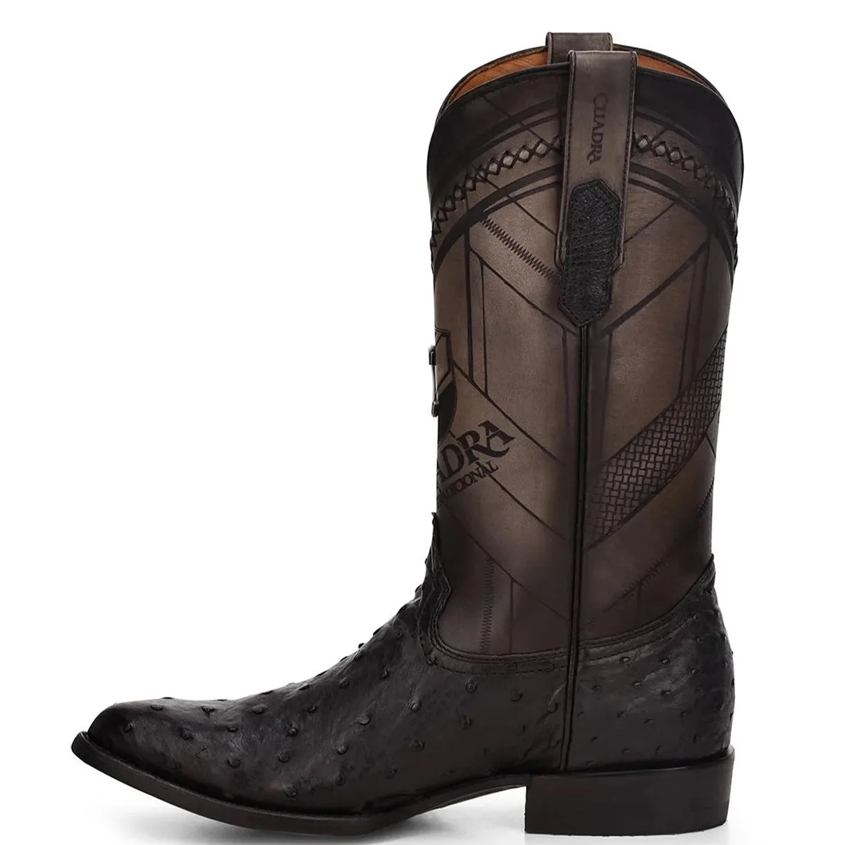 Round Toe Black Ostrich Boot