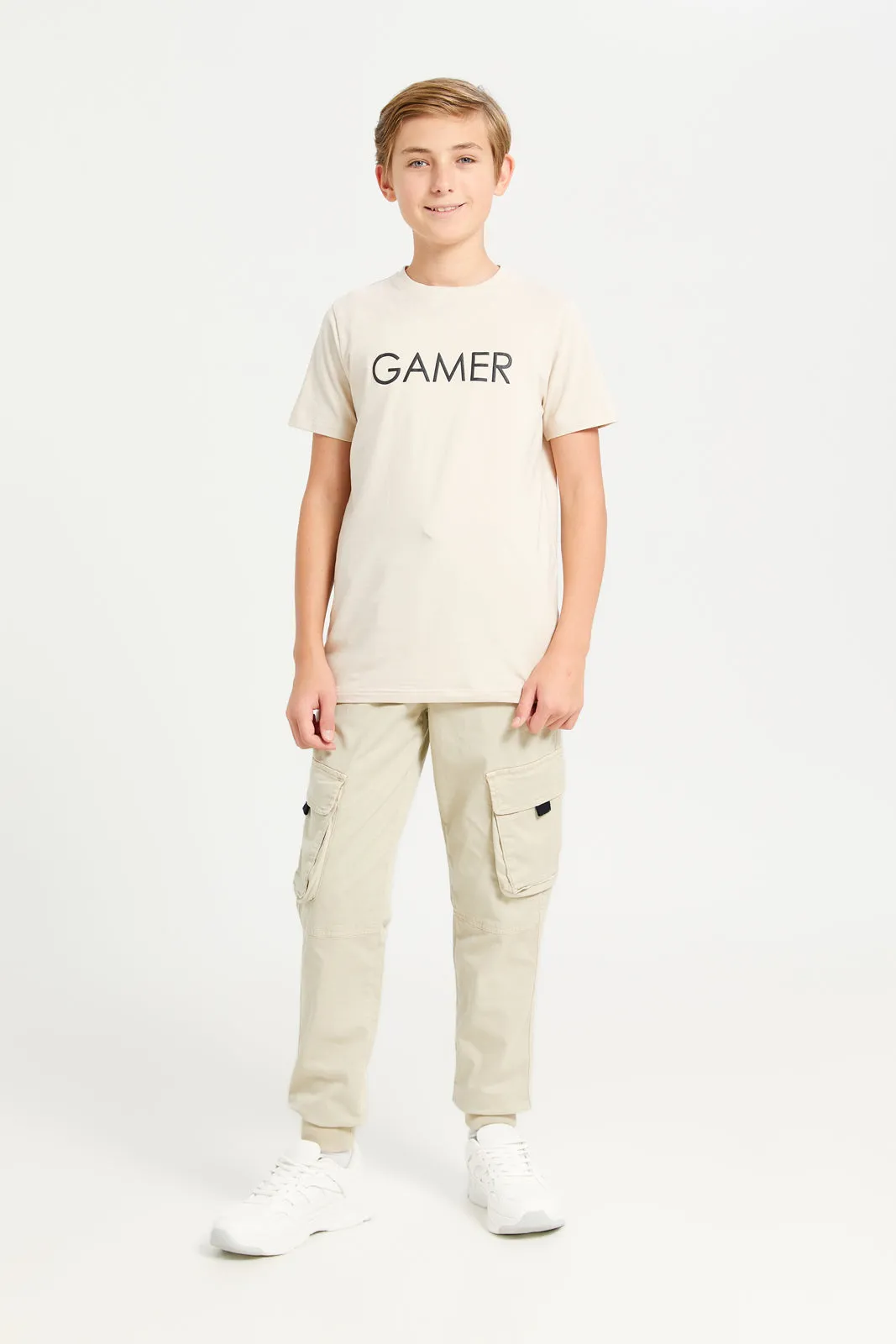 Senior Boys Beige Cargo Casual Trousers