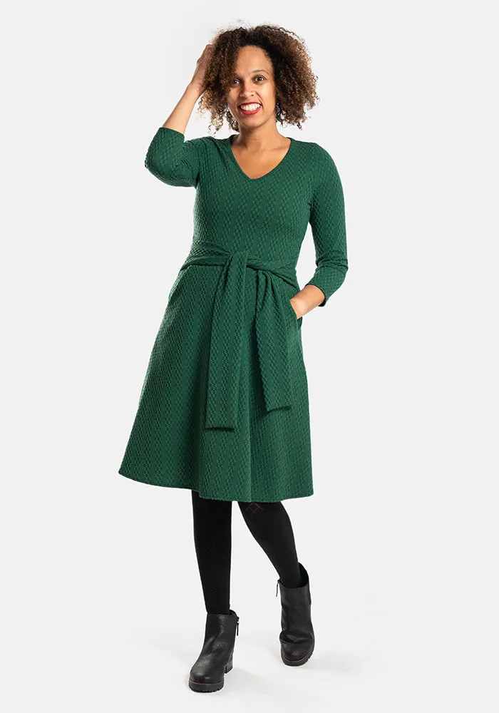 Sheena Green Textured Jacquard Tie Waist Dress