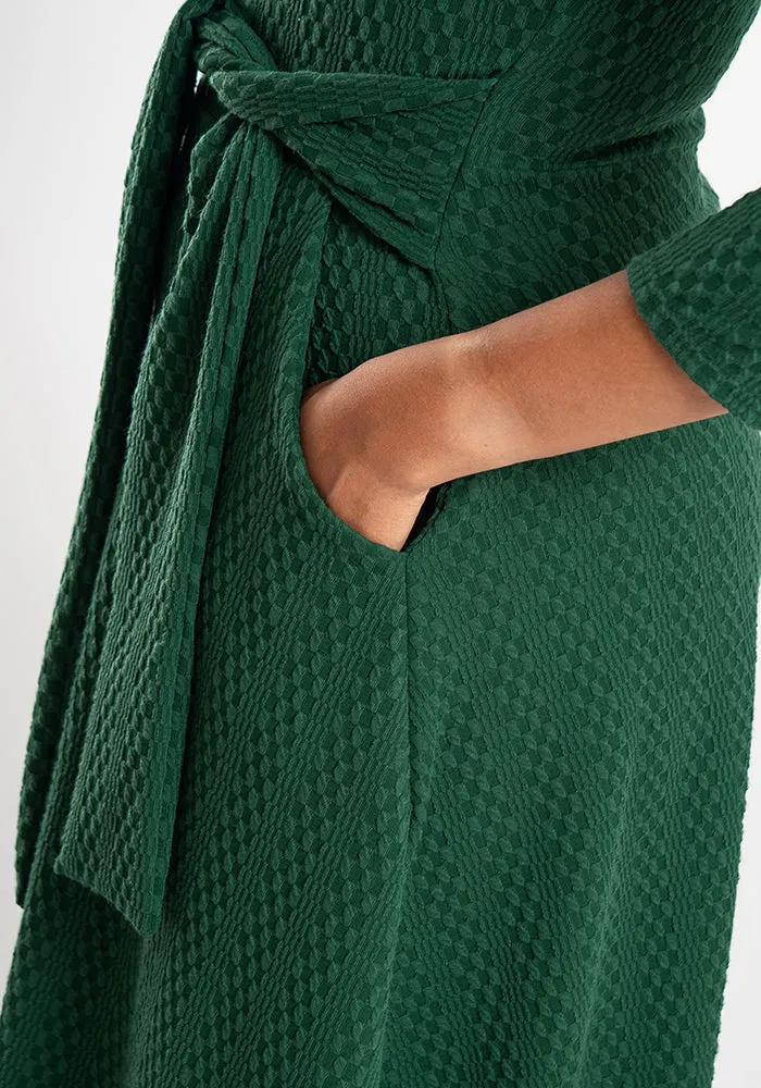 Sheena Green Textured Jacquard Tie Waist Dress