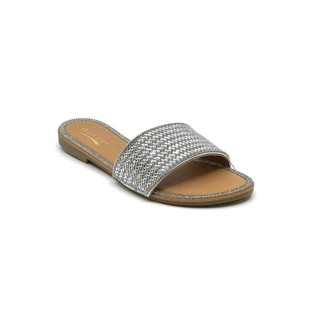 Shiny Rhinestone Flat Sandals GLAZE HONEY-62A