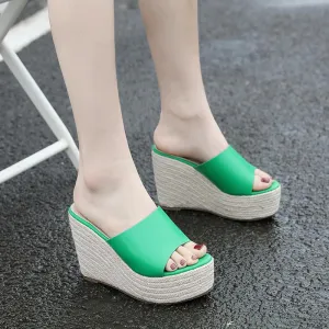 Slope Heeled Thick-soled Hemp Rope Sandals