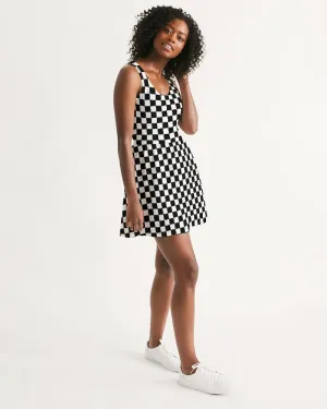 SMF Chessboard Feminine Scoop Neck Skater Dress