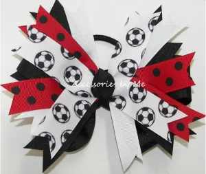 Soccer Red Black White Pinwheel Bow