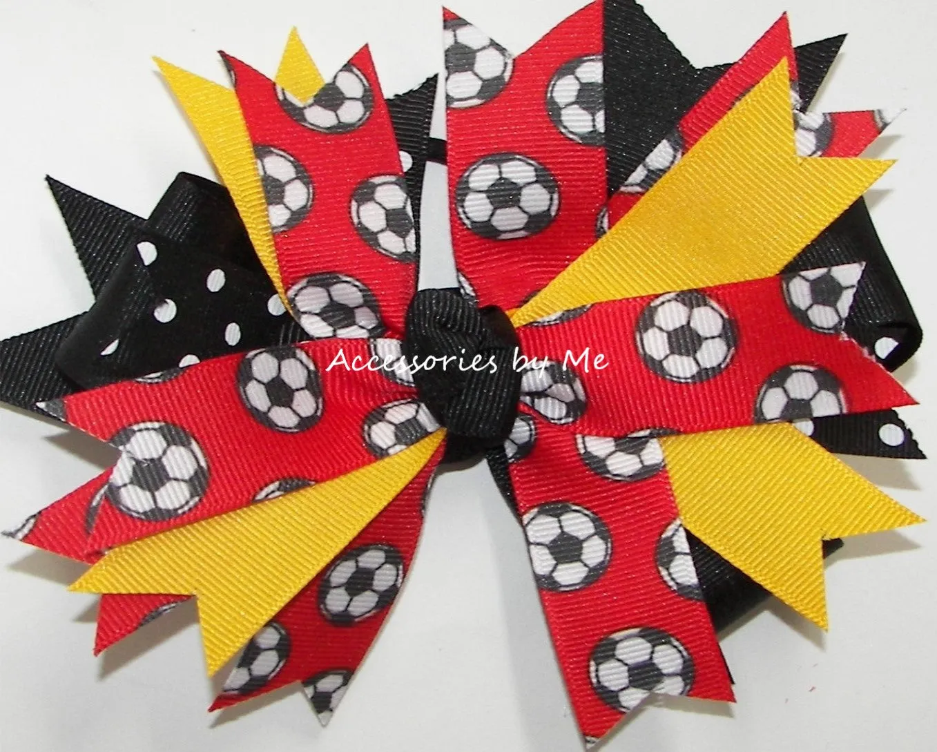 Soccer Red Black Yellow Gold Pinwheel Bow