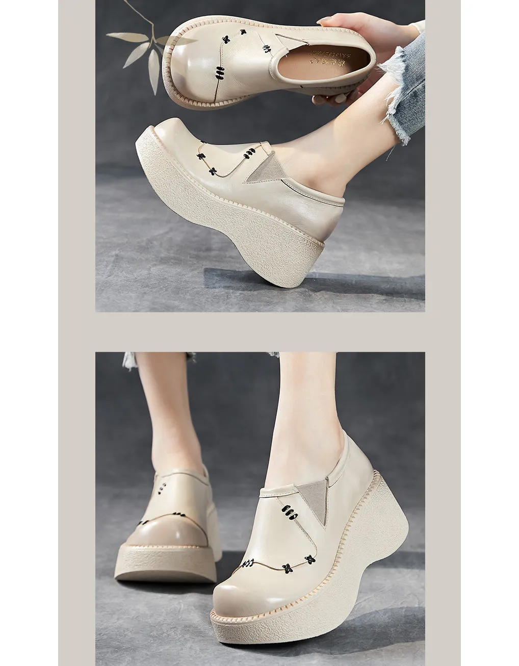 Spring Retro Leather Platform Wide Toe Box Shoes