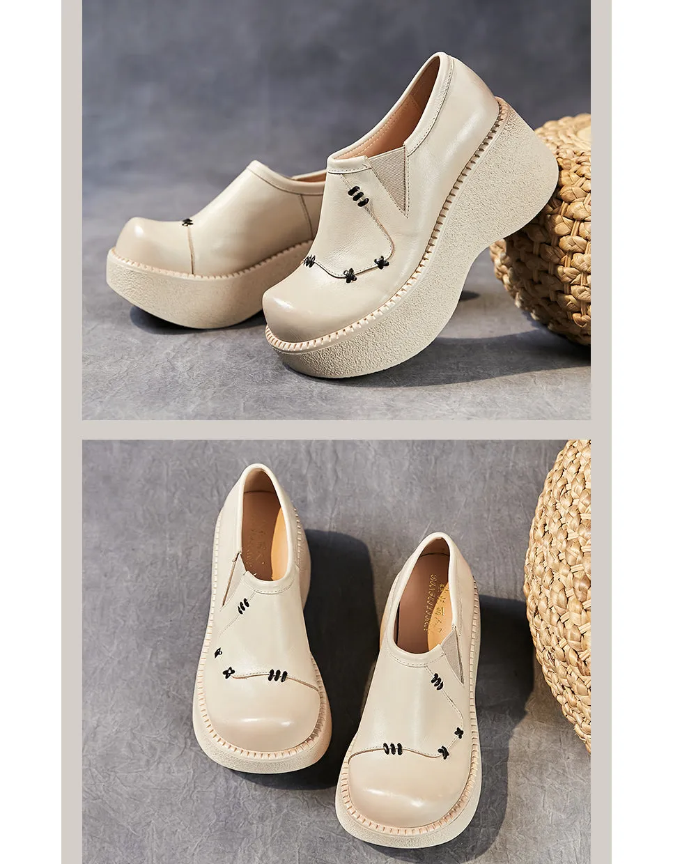 Spring Retro Leather Platform Wide Toe Box Shoes