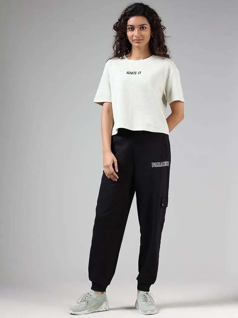 Studiofit Off White Self-Textured T-Shirt