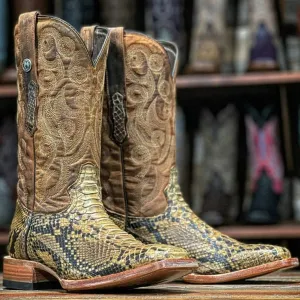 Tanner Mark Men's Genuine Python Square Toe Boots Antique Saddle TMX200422