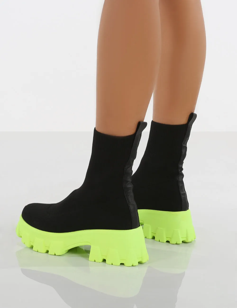 Trust Black And Green Chunky Sole Platform Sole Sock Ankle Boots