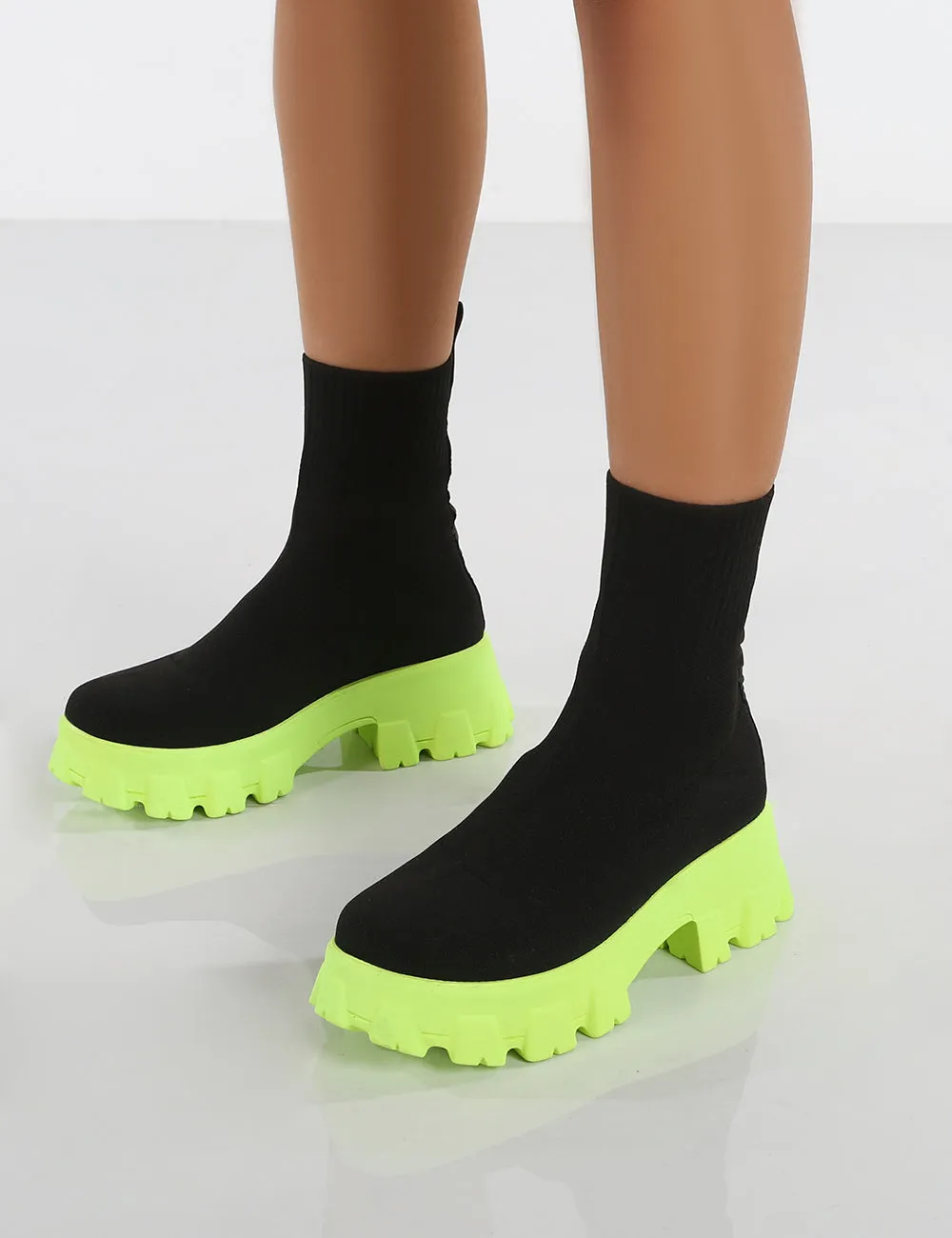 Trust Black And Green Chunky Sole Platform Sole Sock Ankle Boots