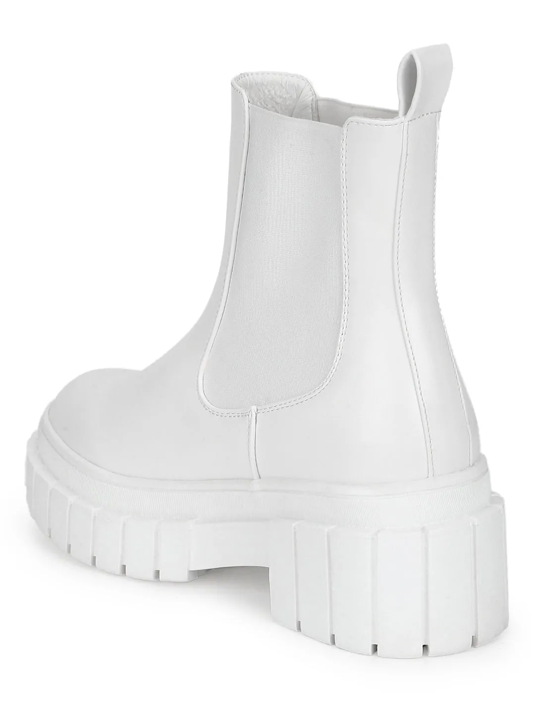 White PU Slip On Oxford Ankle Boots