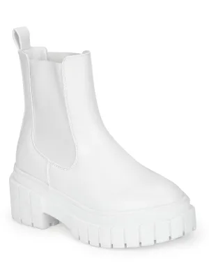 White PU Slip On Oxford Ankle Boots