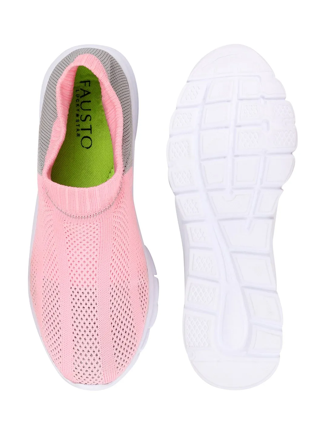 Women Pink/Grey Sports Slip-On Walking Shoes