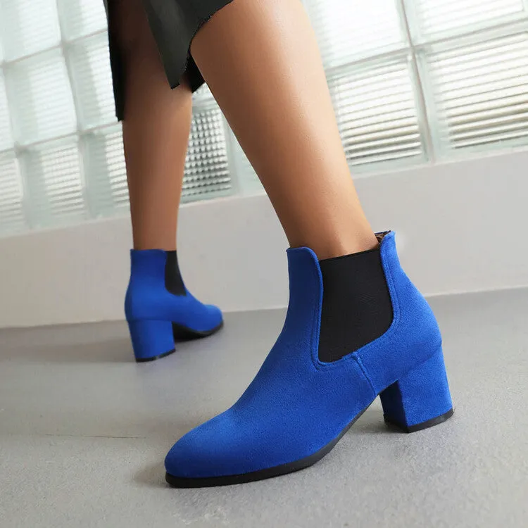 Women's Booties Bicolor Flock Pointed Toe Stretch Block Heel Ankle Boots