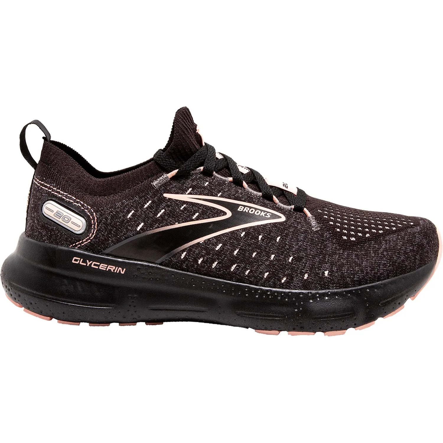 Women's Brooks Glycerin Stealthfit 20 Black/Pearl/Peach Mesh