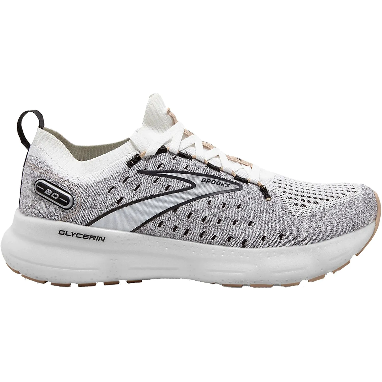 Women's Brooks Glycerin Stealthfit 20 White/Black/Cream Mesh