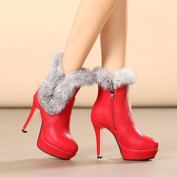 Women's Side Zippers Cone Heel Platform Short Boots