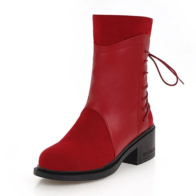 Zip Up mid-calf Boots Patchwork